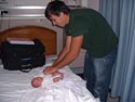 Kendall checks Aiden's diaper